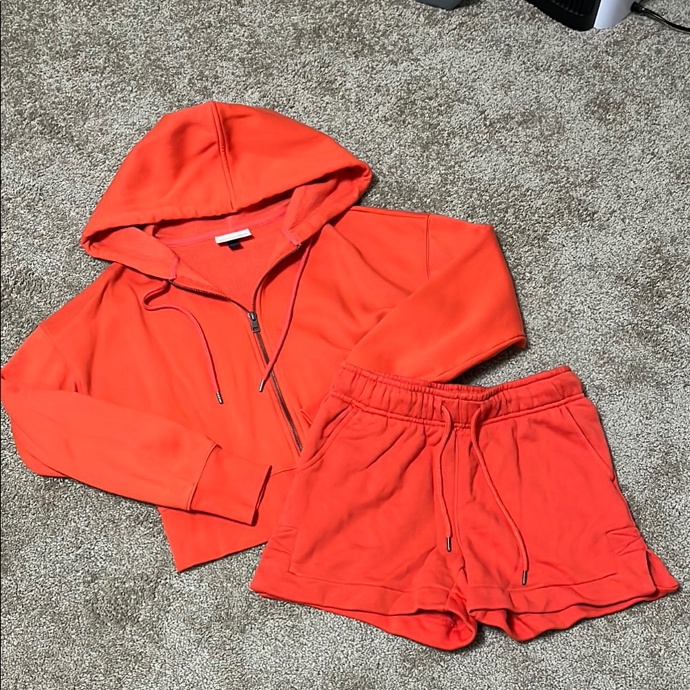 Universal Thread Orange Matching Fleece Hoodie & Shorts Set